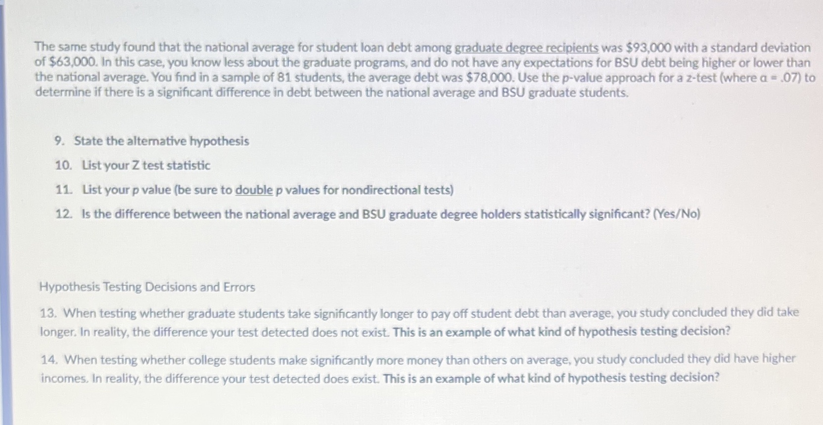 debt among graduate degree recipients was $93,000 with a standard deviation of