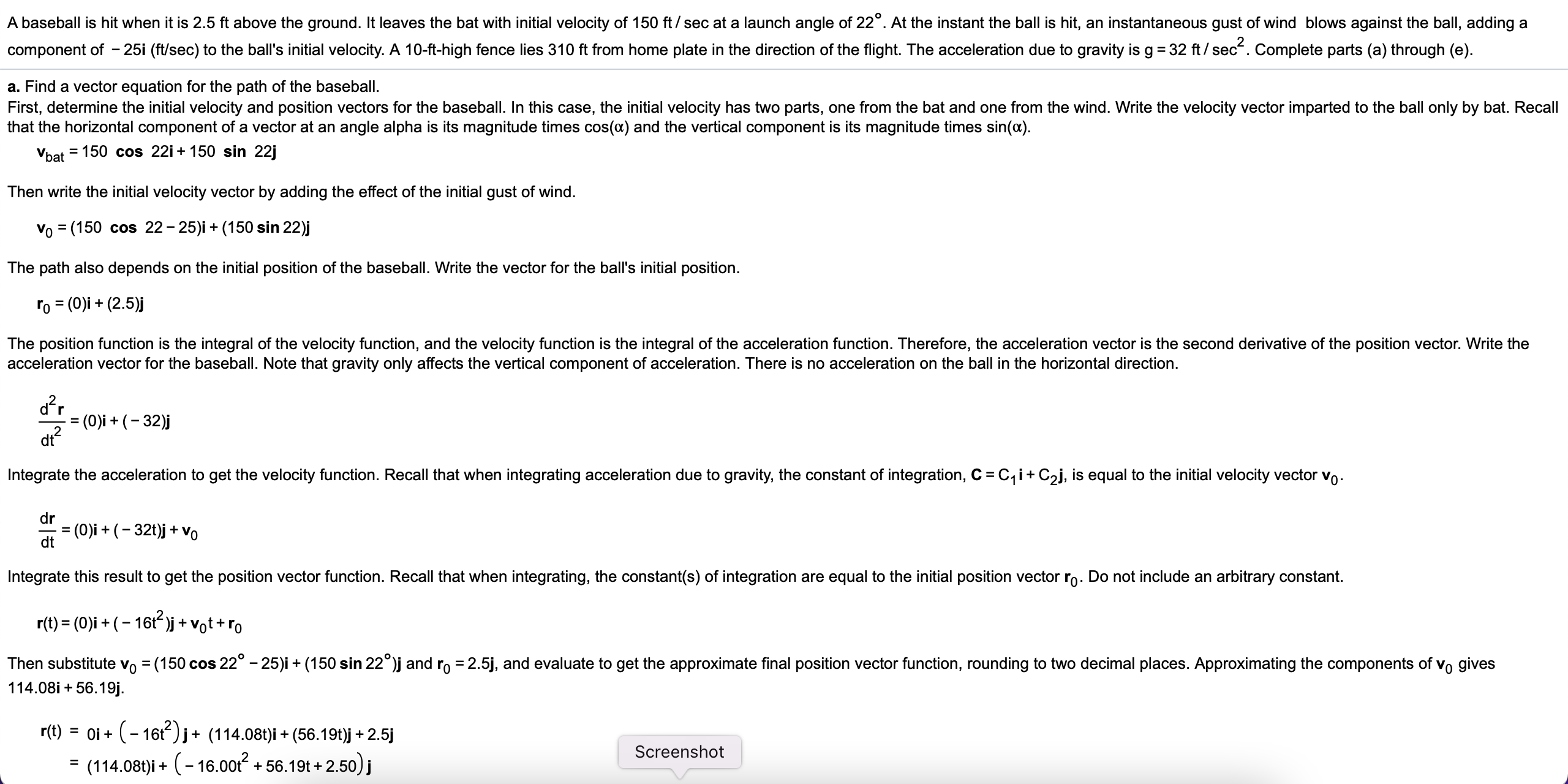 initial velocity of 172 ft/ sec at a launch angle of 20.