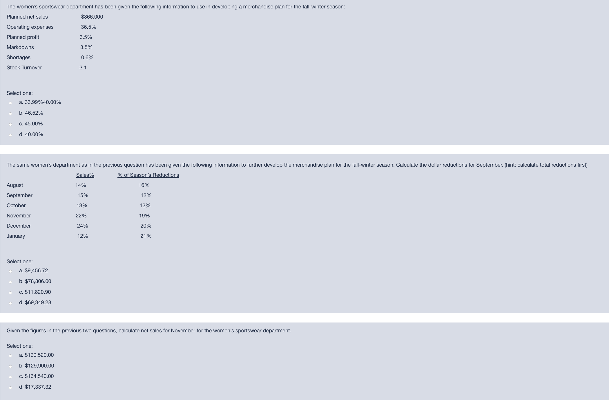 had difficulties understanding the concept. The women's sportswear department has been given