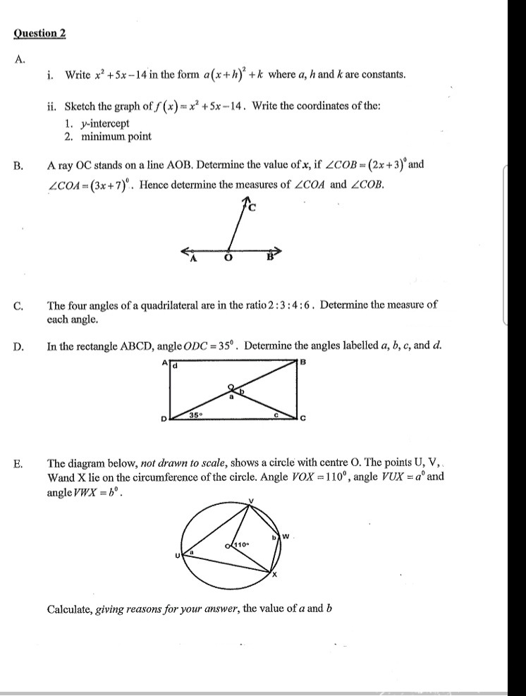 +5x-14 in the form a(x+ h) + k where a, h and