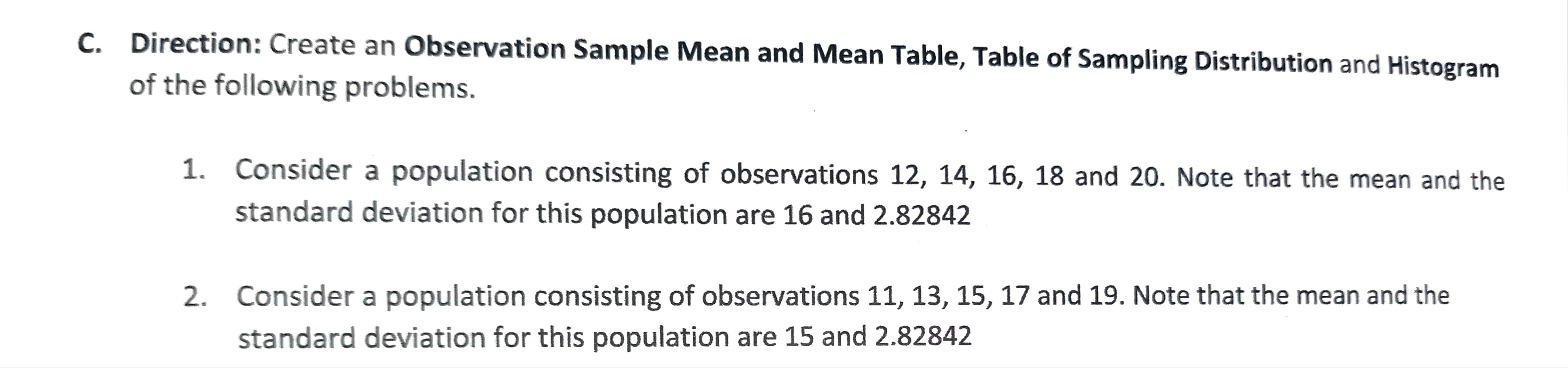 statistics. Sample mean and mean table, table of sampling distribution, and
