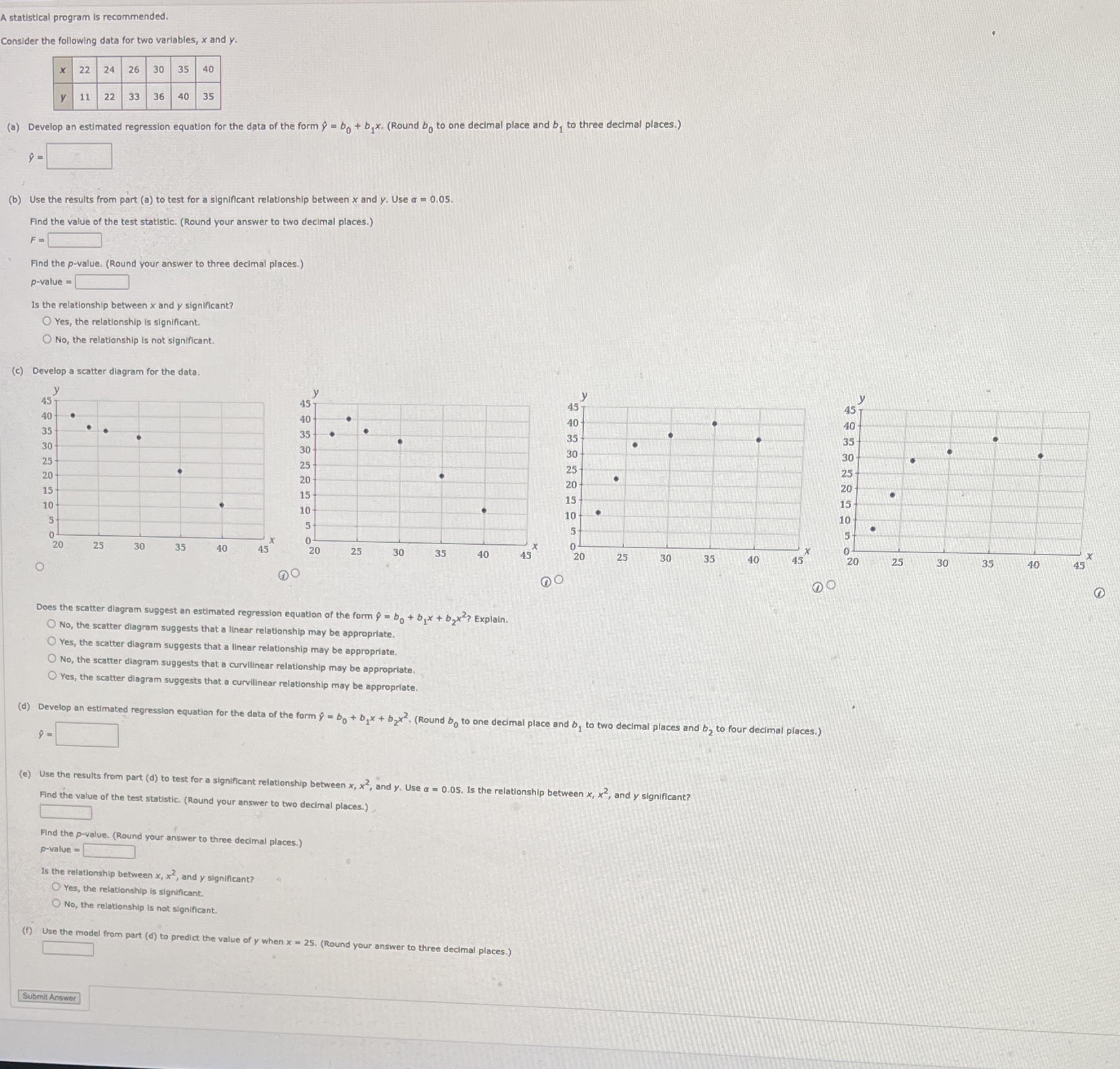  statistical program Is recommended. Consider the following data for two variables,