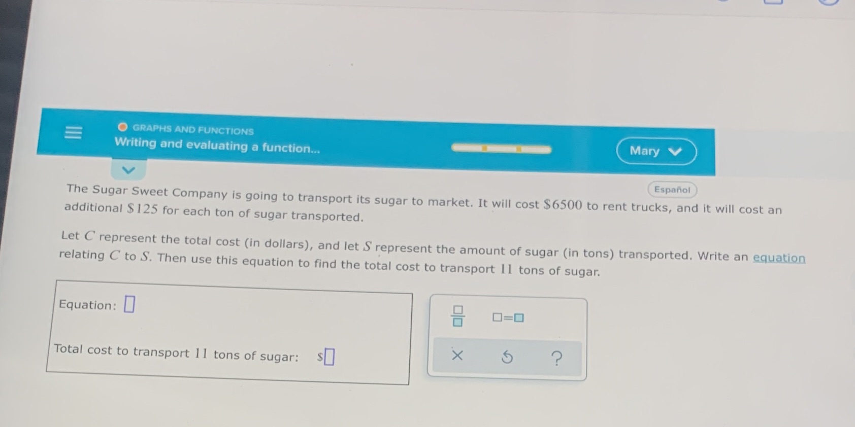  O GRAPHS AND FUNCTIONS Writing and evaluating a function... Mary v