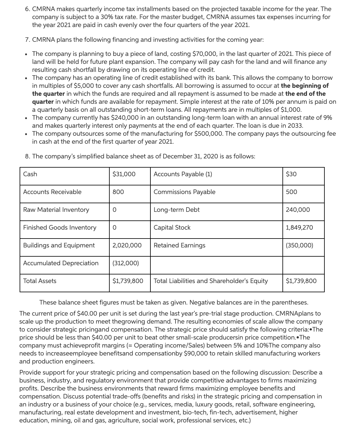 detail each quarter's activity and the activity for the year in total.