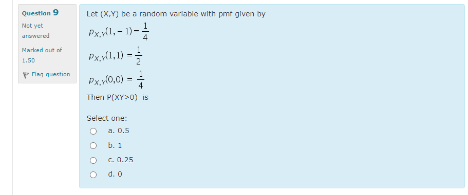 pmf given by Not yet answered Px, y(1, - 1) = 4