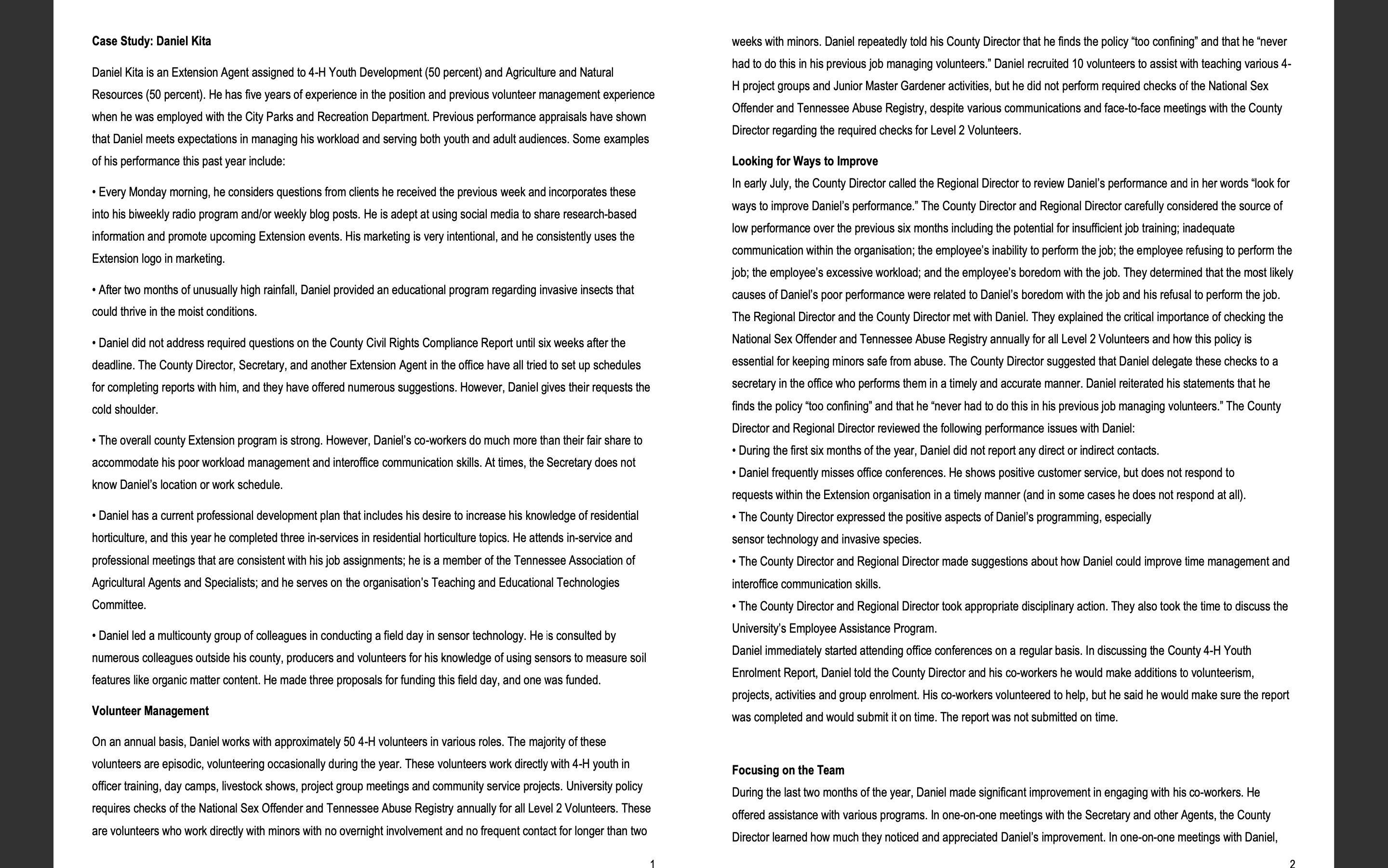 Case Study: Daniel Kita weeks with minors. Daniel repeatedly told his