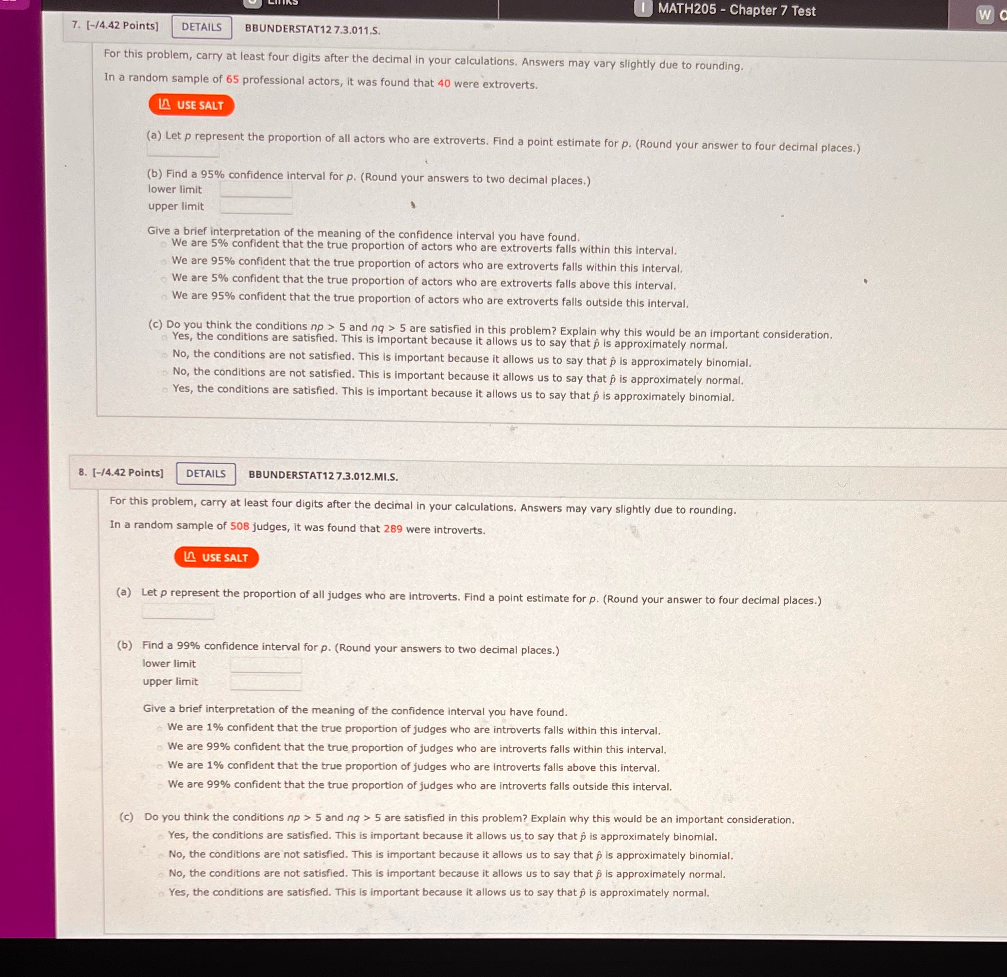 BBUNDERSTAT12 7.3.011.5. For this problem, carry at least four digits after the