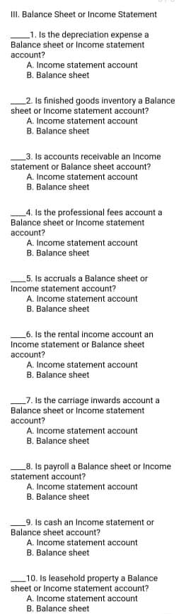 Furniture 6 Unused supplies 7 Prepaid insurance 8 Mortgage 9 Fixture 10