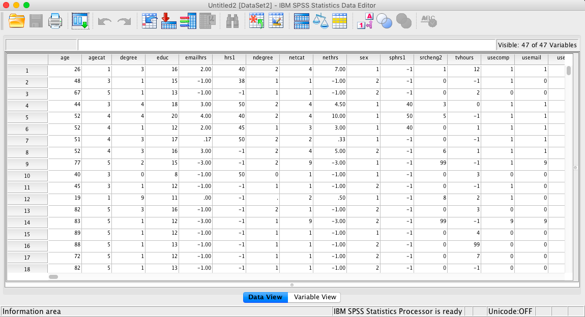  ... Untitled2 [DataSet2] - IBM SPSS Statistics Data Editor A ABC