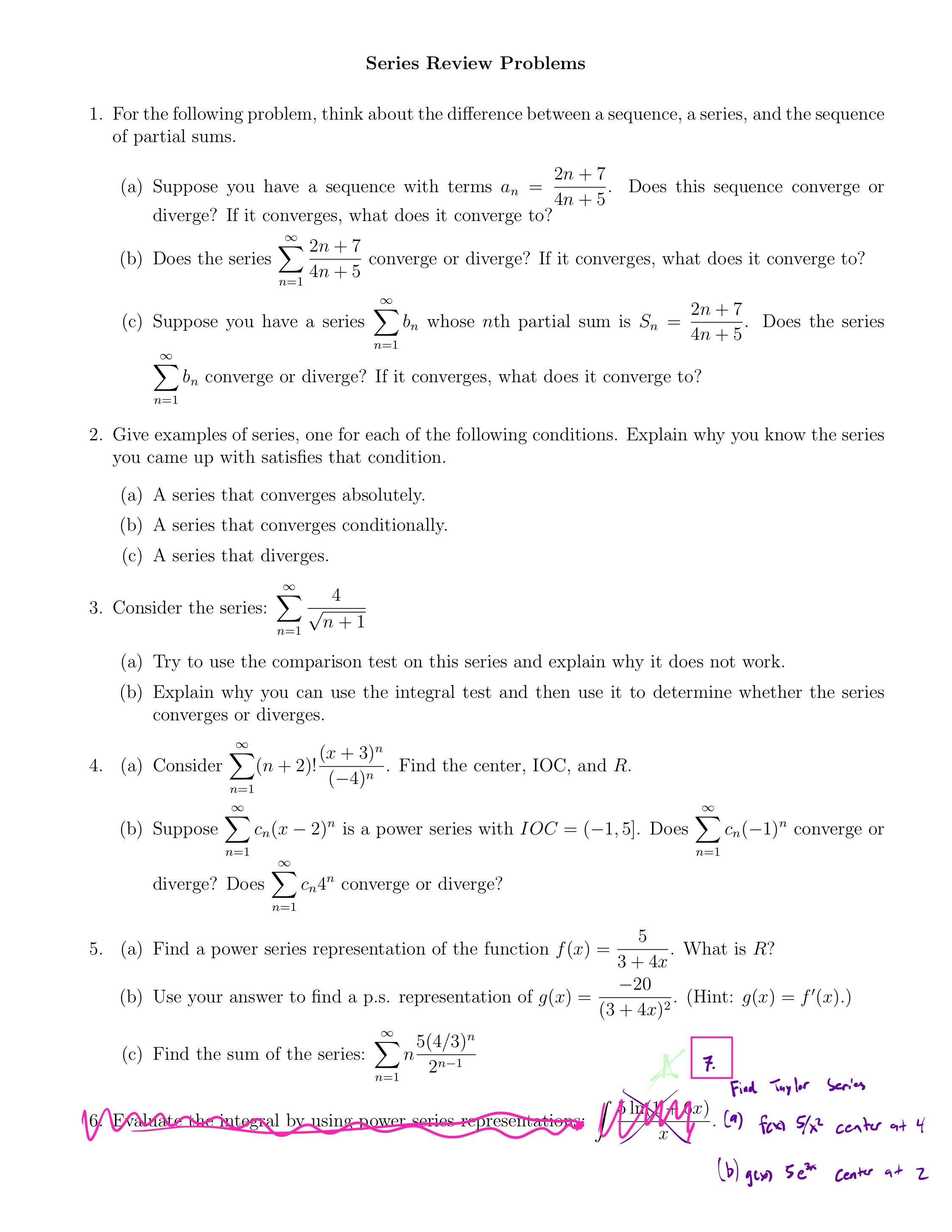 steps in order to understand. Thank you Series Review Problems 1. For