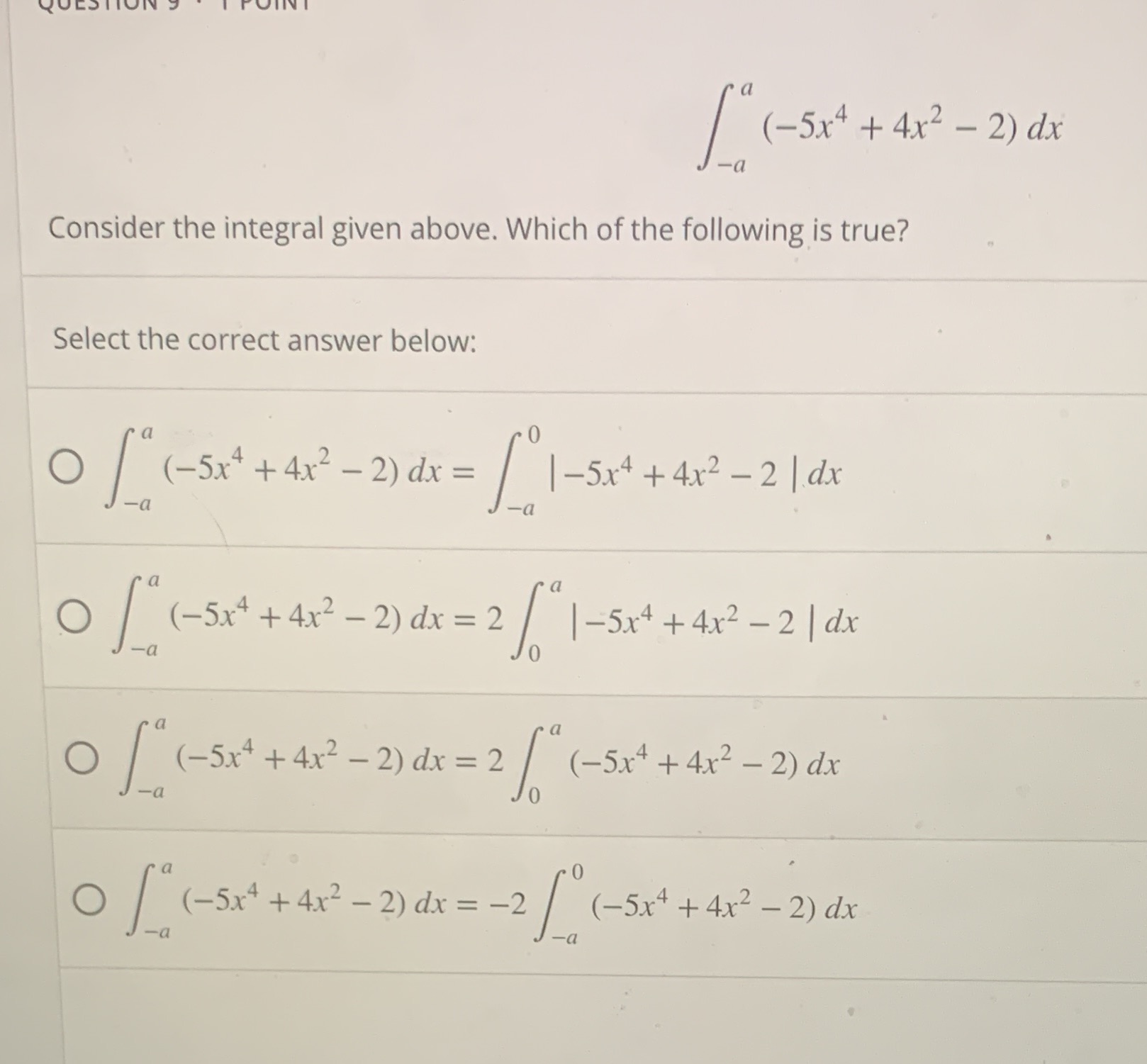 dix Consider the integral given above. Which of the following is true?
