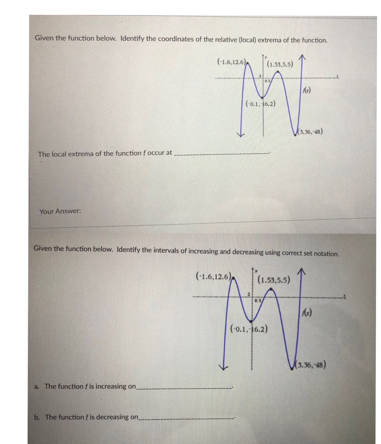 extrema of the function. The local extrema of the function f occur