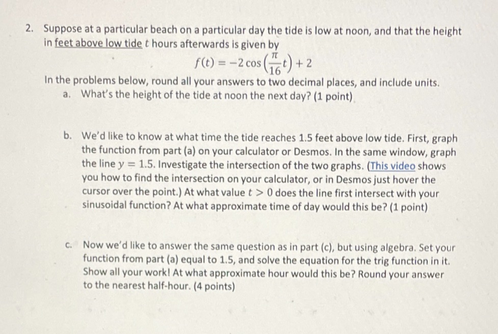 2. Suppose at a particular beach on a particular day the tide