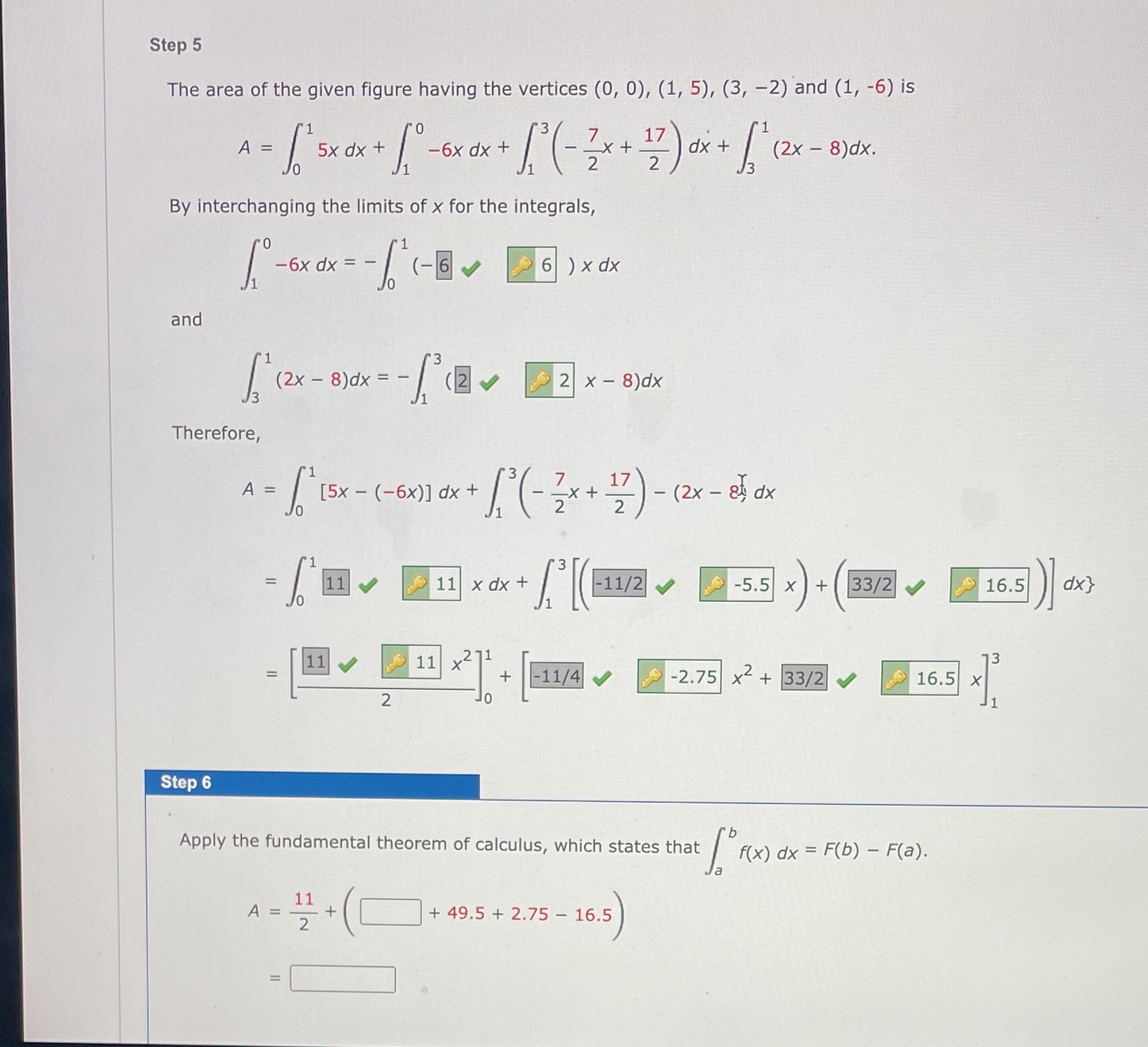 Need help with step 6 please Step 5 The area of