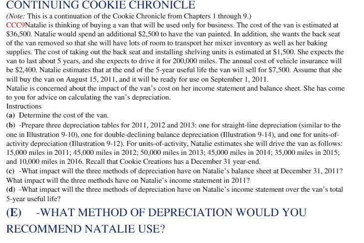 Chronicle from Chapters I through 9.} CCC9Natalie is thinking of buying a