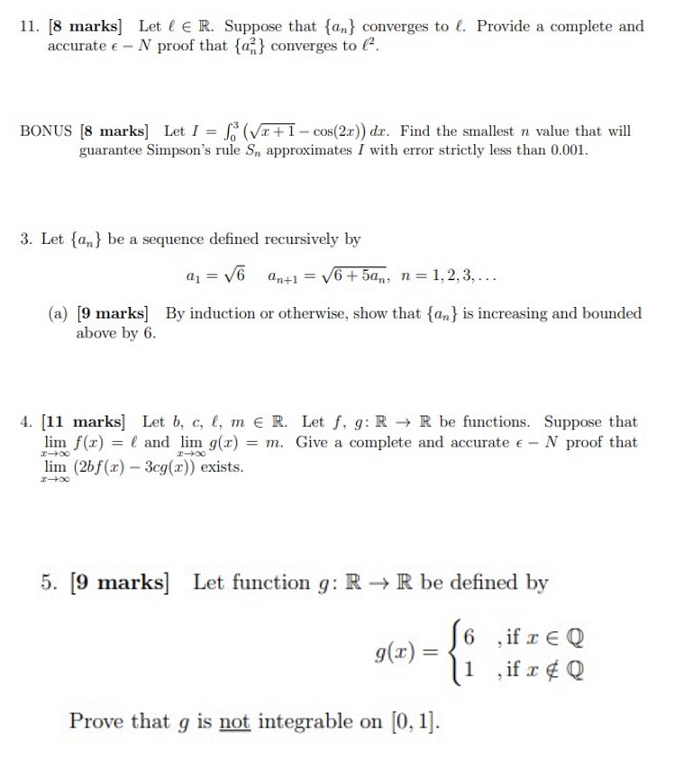  11. [8 marks] Let / E R. Suppose that {an} converges