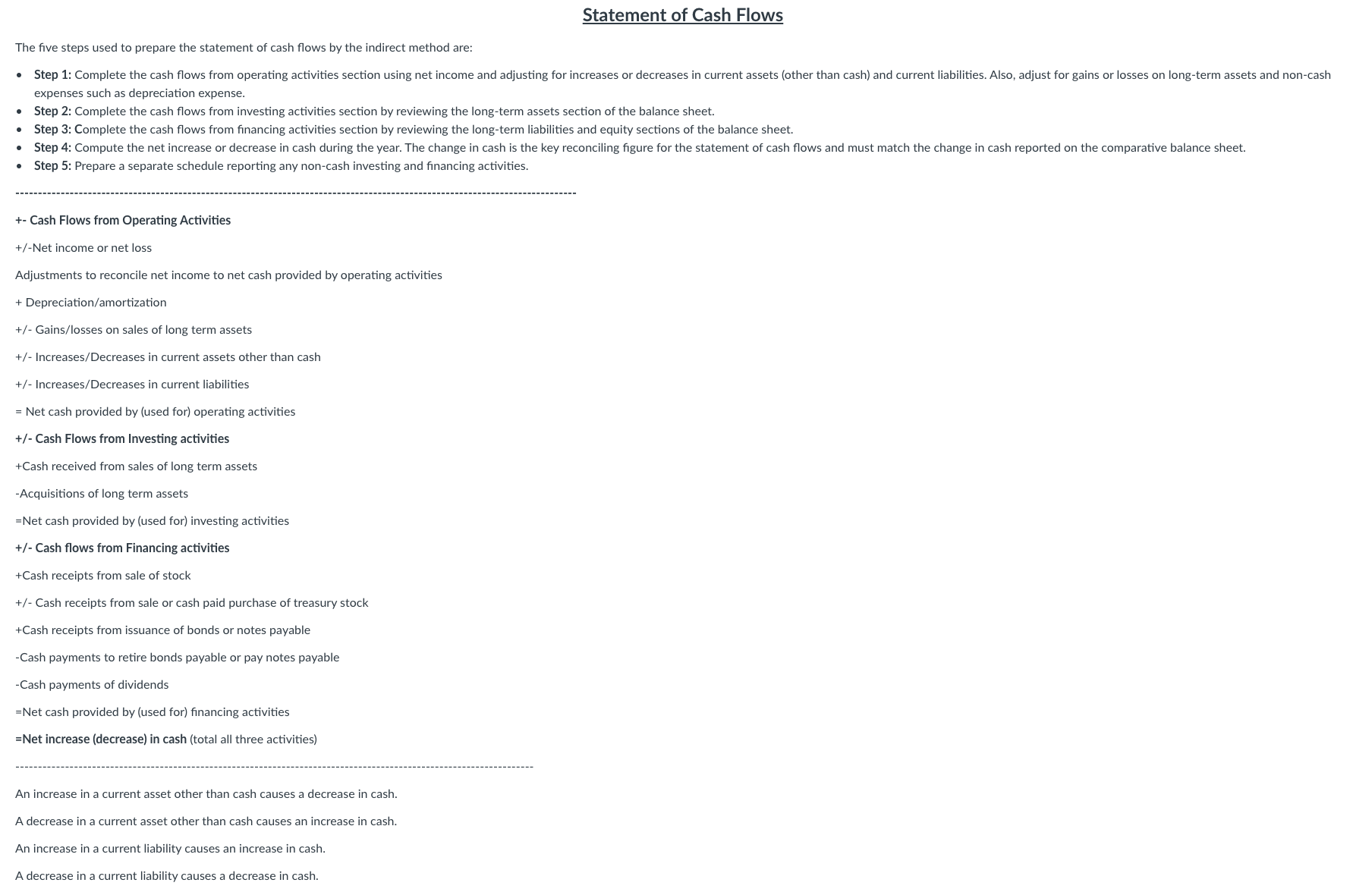 Requirements:You are to complete, in good form, a Statement of Cash