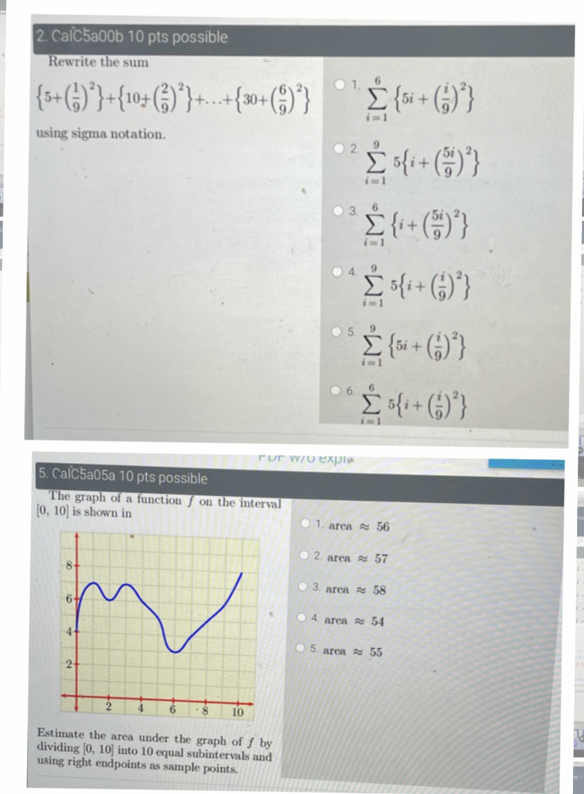 find the area under the graph 2. CalC5a00b 10 pts possible Rewrite
