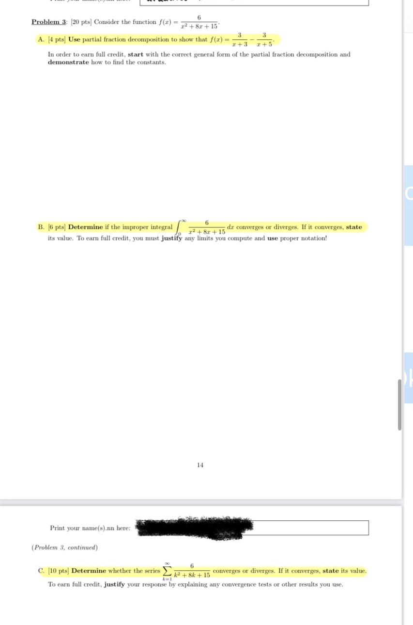  Problem 3: [20 pts] Consider the function /(T) - 72 +