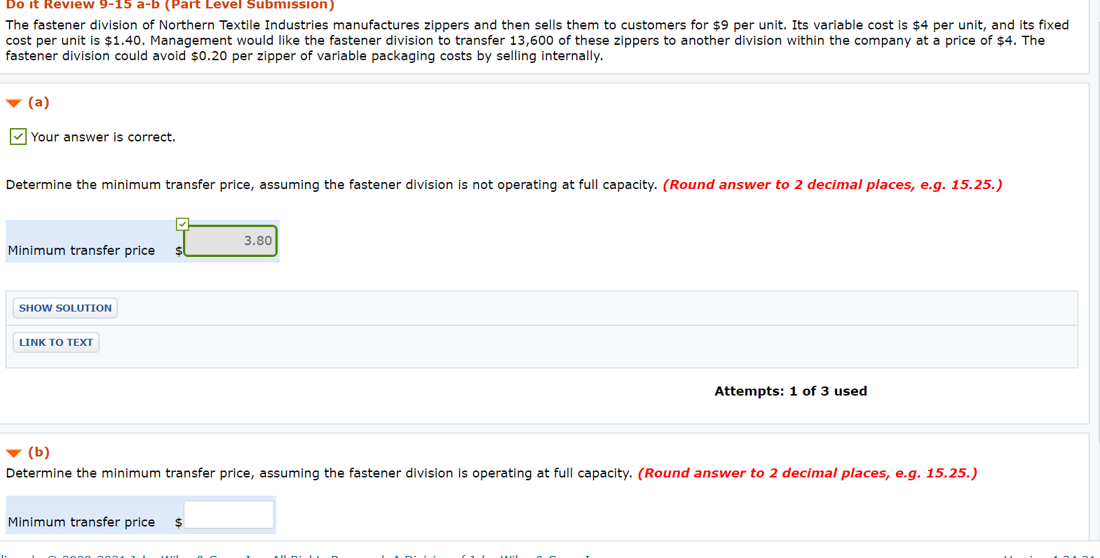  Please finish off b). DO It REVIEW 9-15 a-b (Part Level