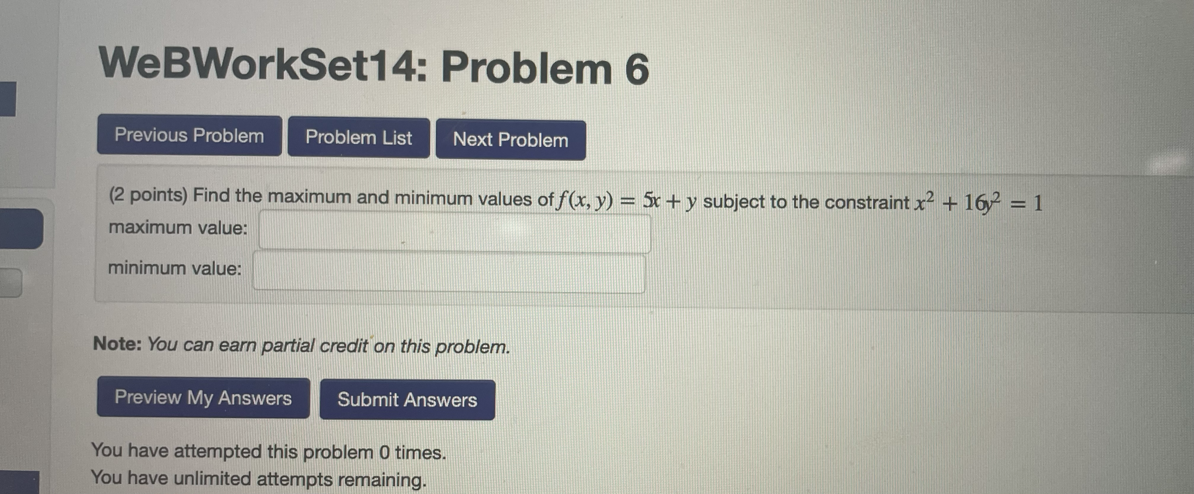 Find the maximum and minimum values of f(x, y) = 5c +