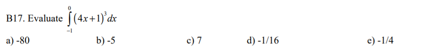 c) 1/81 d) 3 e) 1/3B14. dx = x +4 a) x'Inx'+