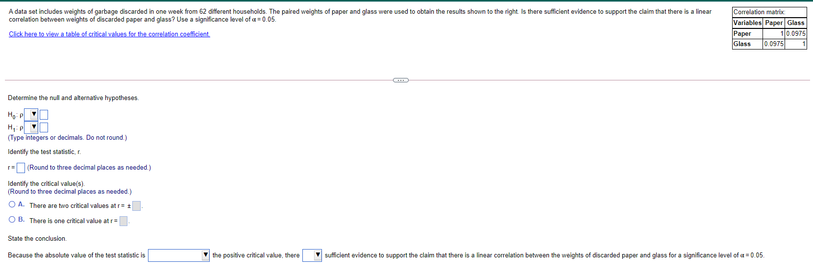 evidence to support the claim that there is a linear Correlation matrix: