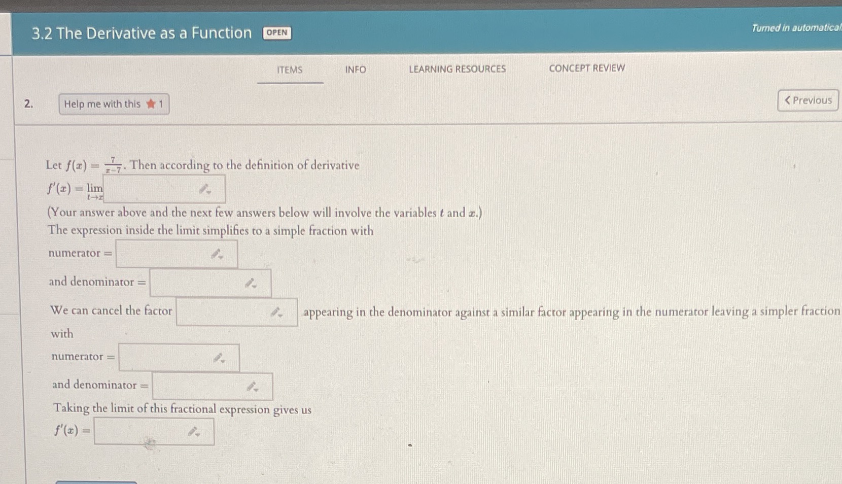  answer each one 3.2 The Derivative as a Function OPEN Turned