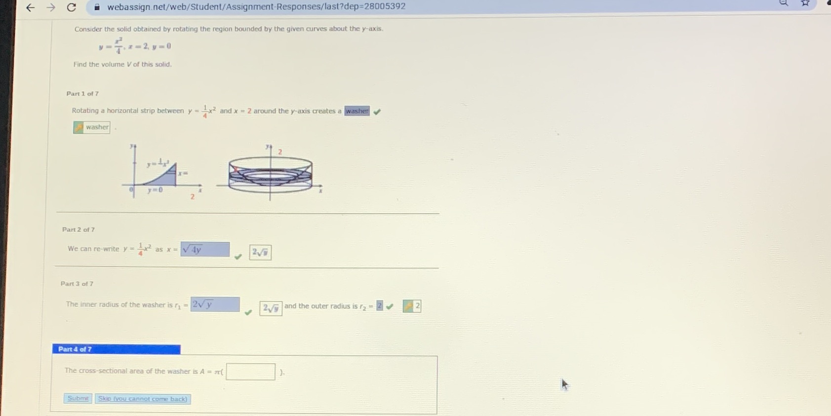 C # webassign.net/web/Student/Assignment-Responses/last?dep=28005392 Consider the solid obtained by rotating the region
