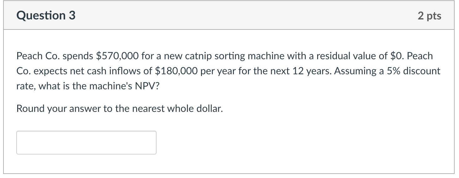 catnip sorting machine with a residual value of $0. Peach Co. expects