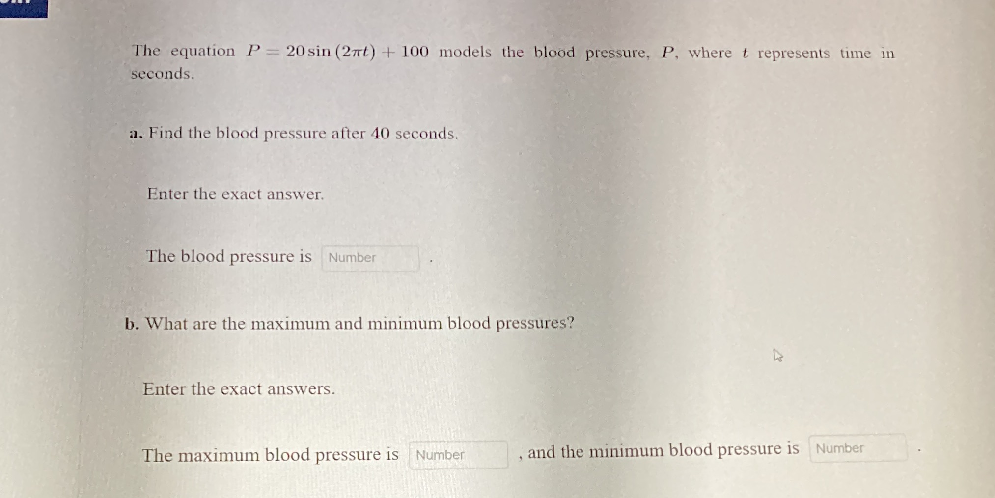 blood pressure, P, where t represents time in seconds. a. Find the