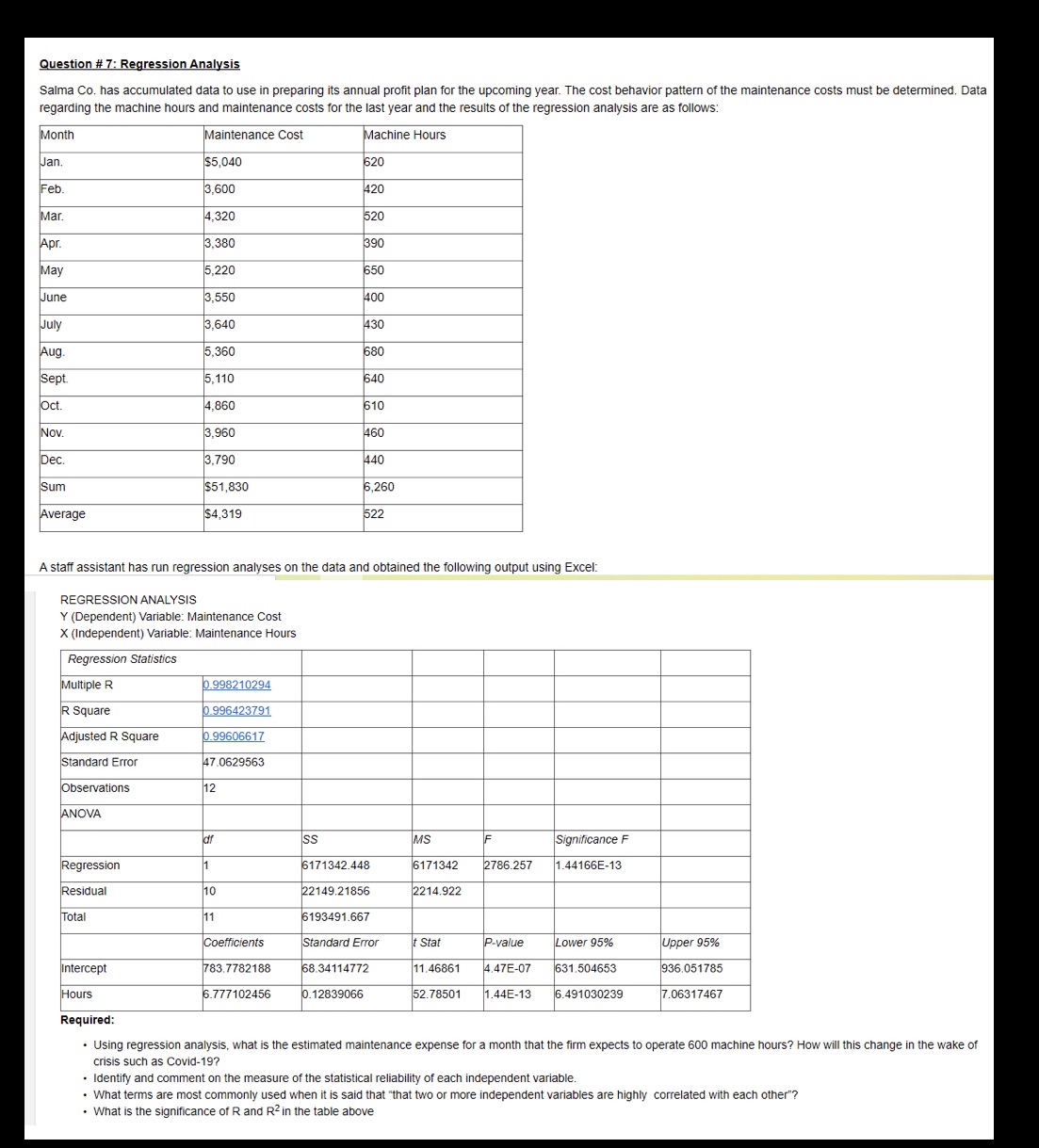 Requirment is mention below in the image Question # 7: Regression