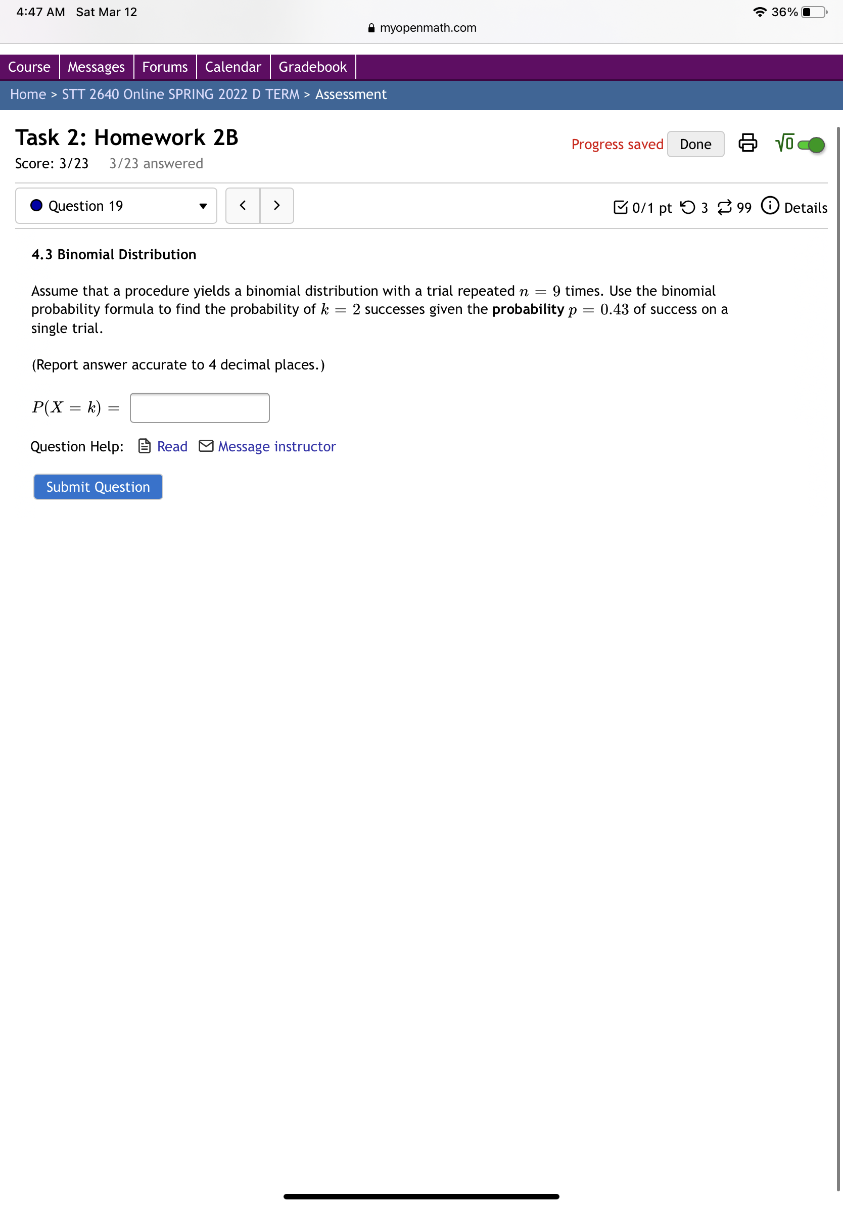  4:47 AM Sat Mar 12 d) 36% E} E myopenmathcom Messages