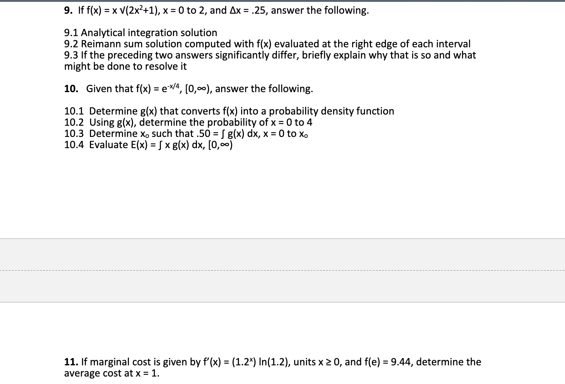 to 2, and Ax = .25, answer the following. 9.1 Analytical integration