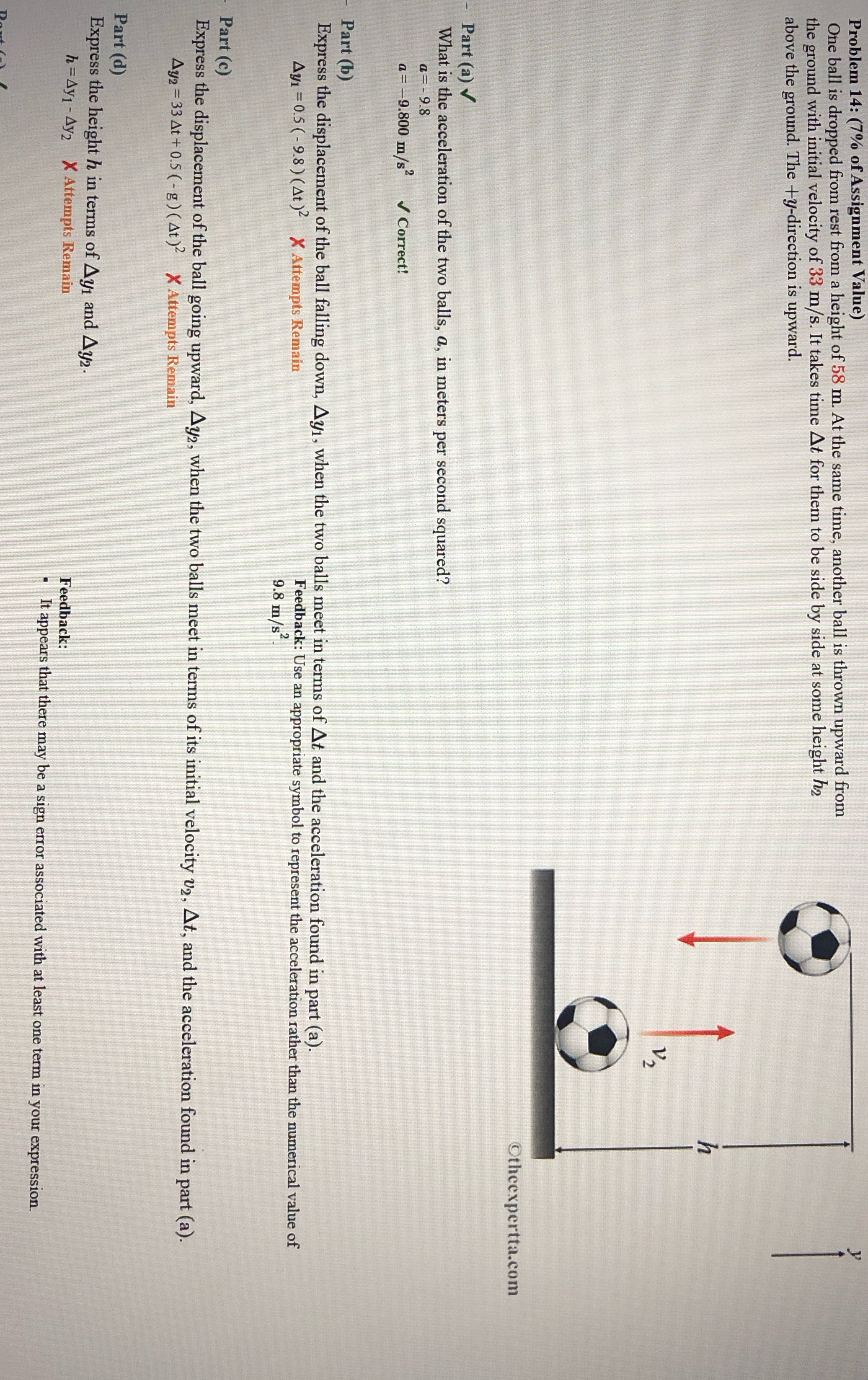 of Assignment Value) One ball is dropped from rest from a height