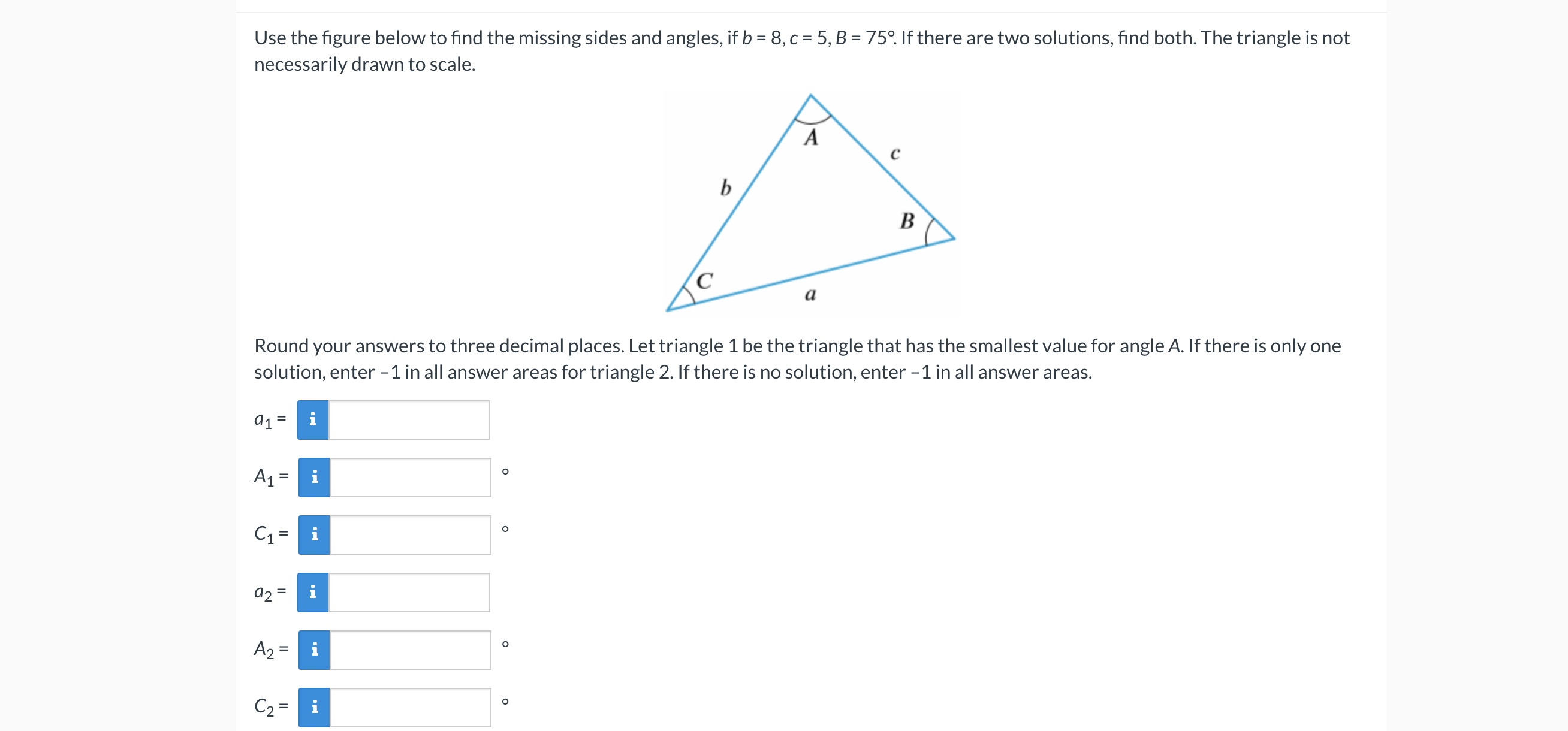 solution, enter NA in all answer areas for triangle 2. AL =