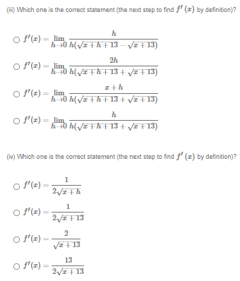 f(Ith)-f(z) h Of (z) = lim f(eth) f(x h) h wl h
