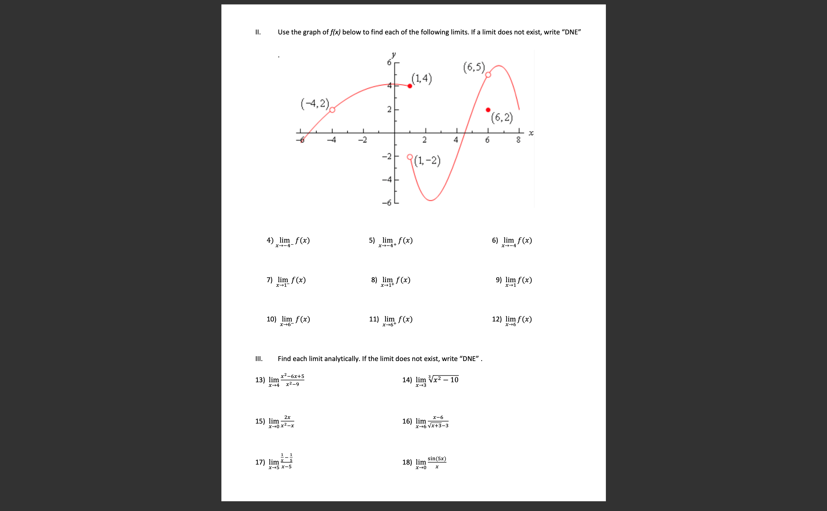 each of the following functions, first complete the table and then, based