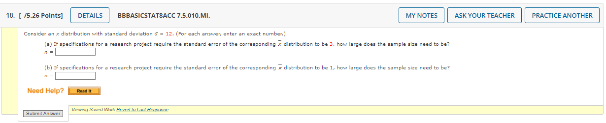 PRACTICE ANOTHER Consider an x distribution with standard deviation 7 = 12.