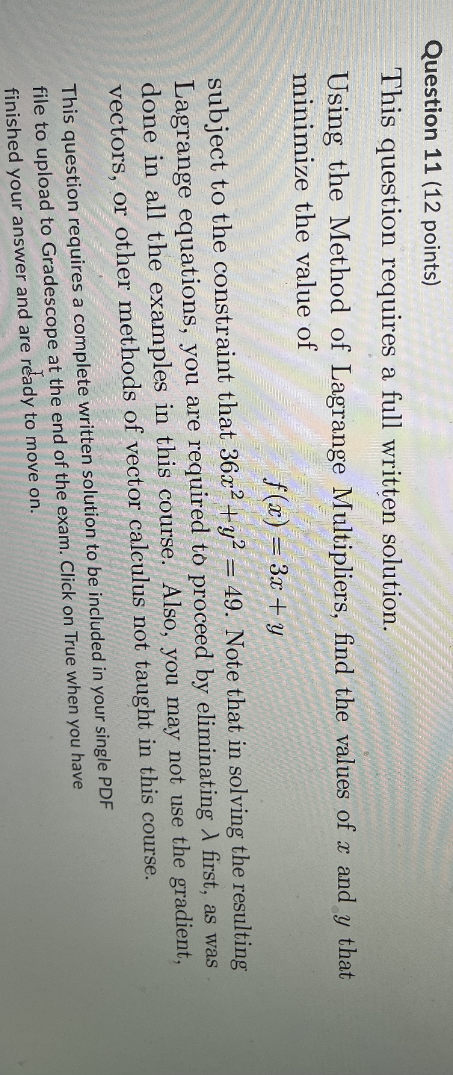 12 marks Question 11 (12 points) This question requires a full