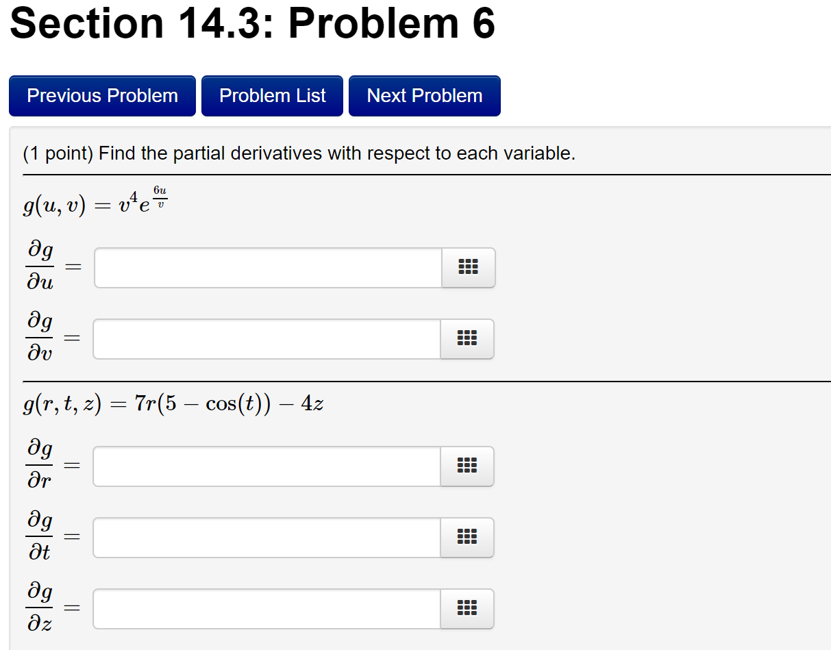 partial derivatives with respect to each variable