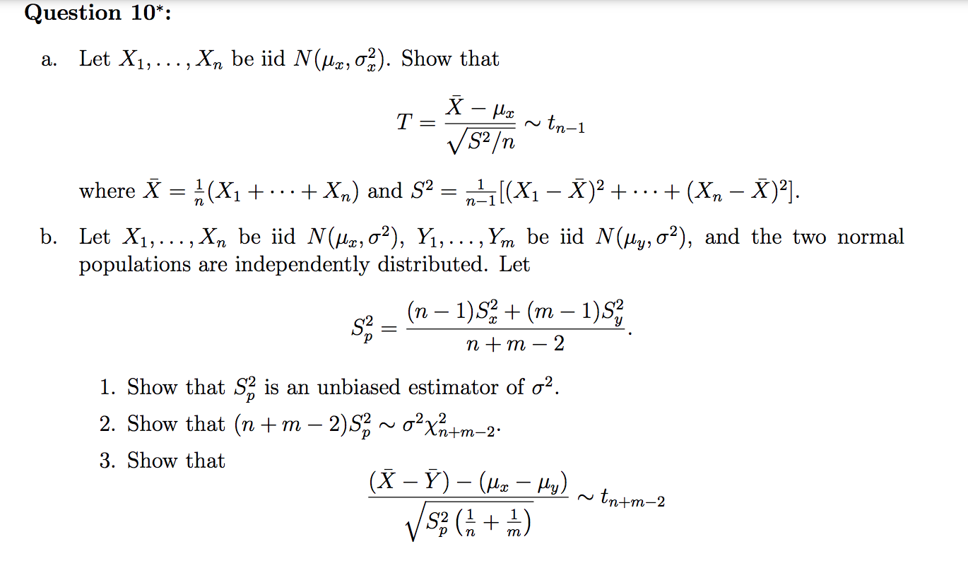 Question 10*: a. Let X1, . . ., Xn be iid