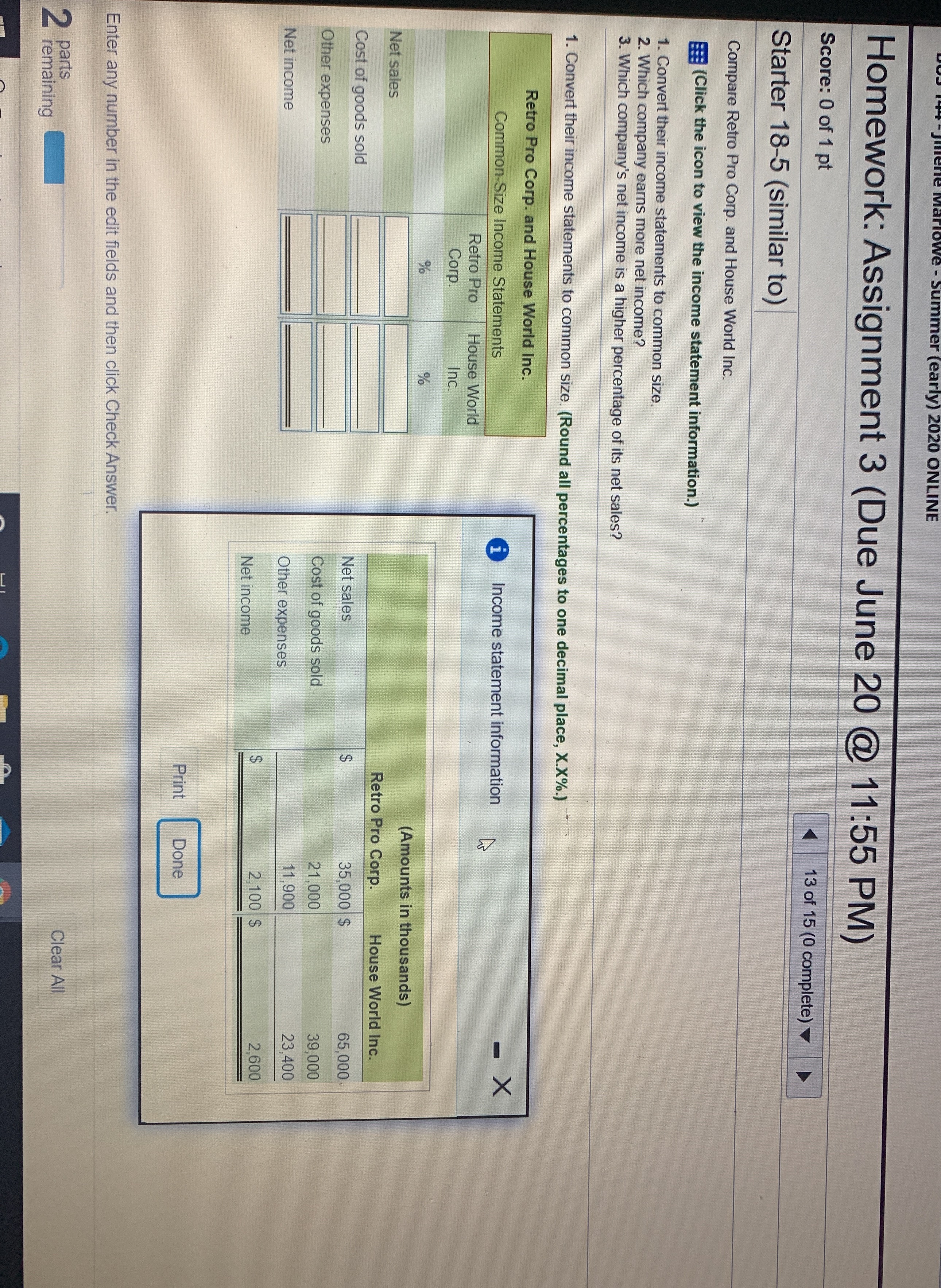  Accounting question Homework: Assignment 3 (Due June 20 @ 11:55 PM)