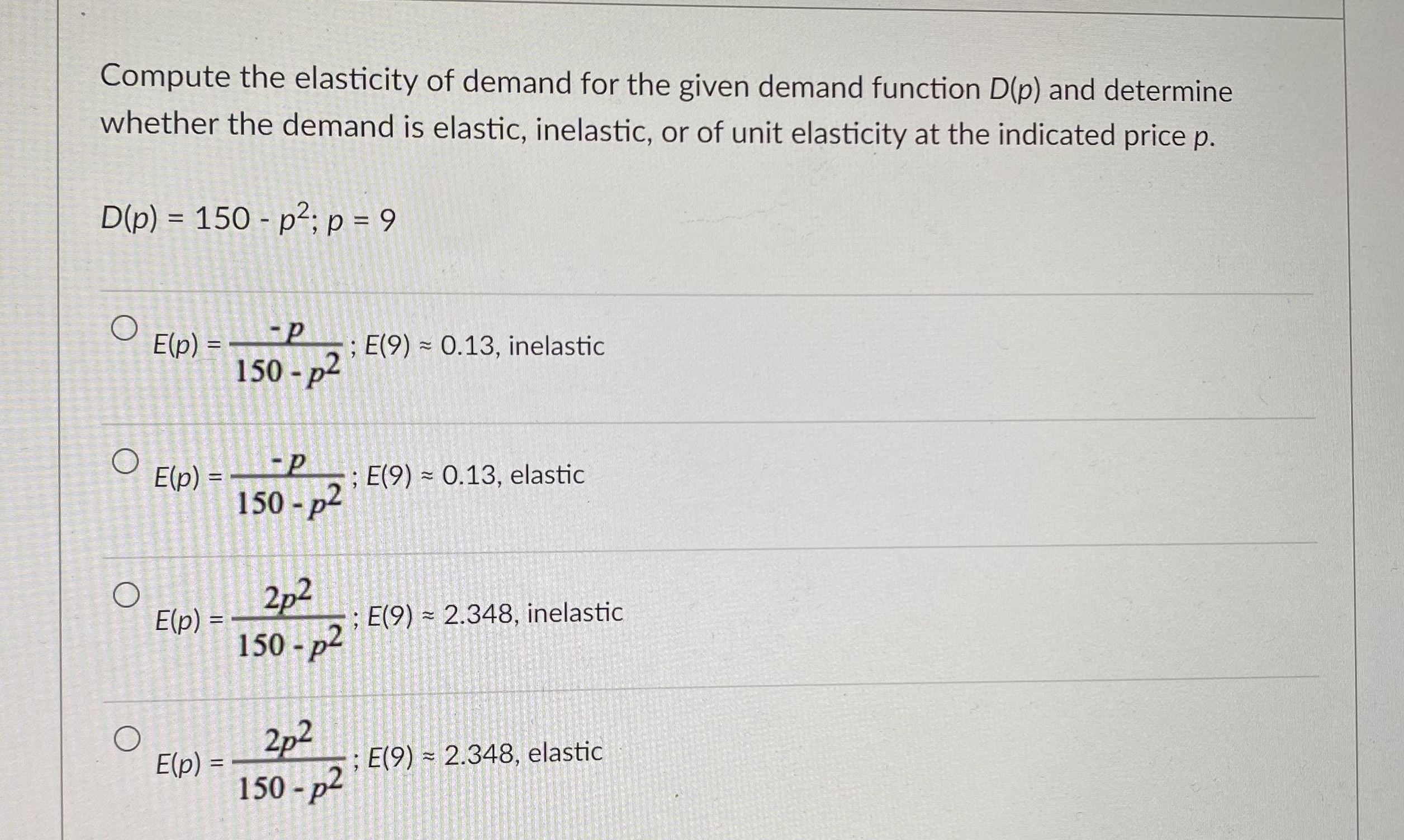 O E(p) = -2; E(8) = -2, elastic O E(p) = -2;