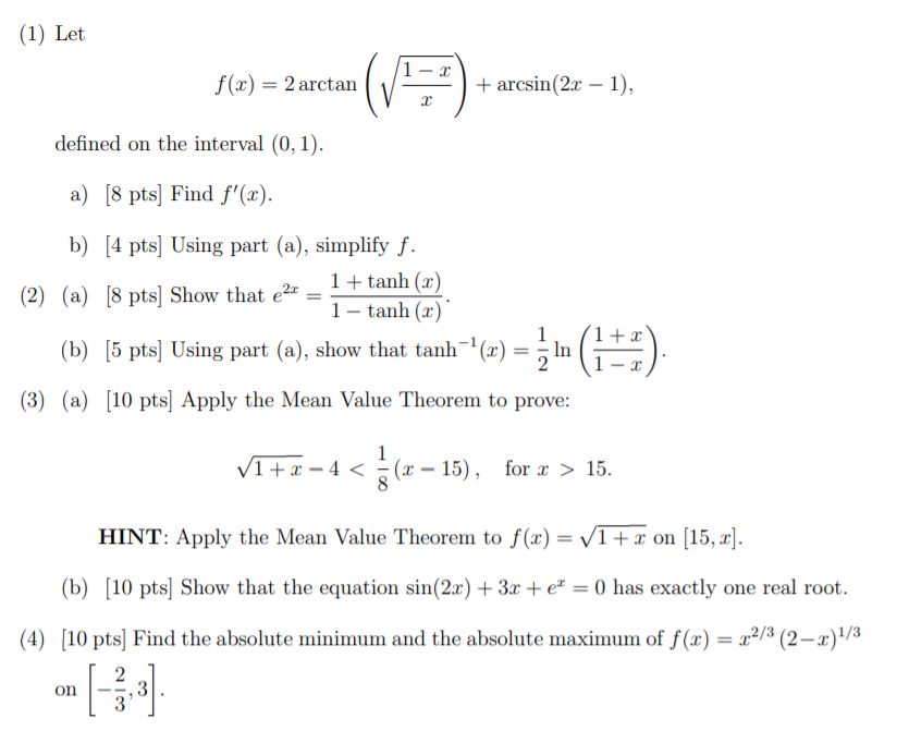 - 1), defined on the interval (0, 1). a) [8 pts] Find