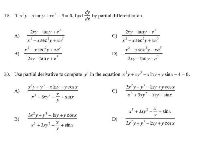  This is in Differential Calculus. This is only multiple choice. Provide