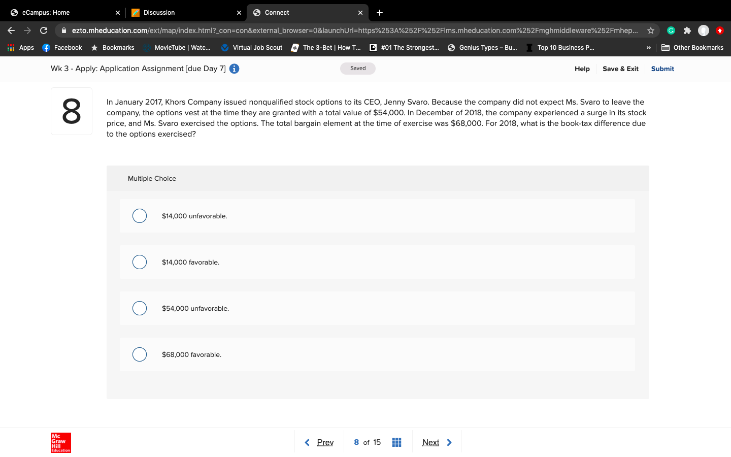 Discussion Connect C ezto.mheducation.com/ext/map/index.html?_con=con&external_browser=0&launchUrl=https%253A%252F%252FIms.mheducation.com%252Fmghmiddleware%252Fmhep.. G i : Apps f Facebook Bookmarks MovieTube