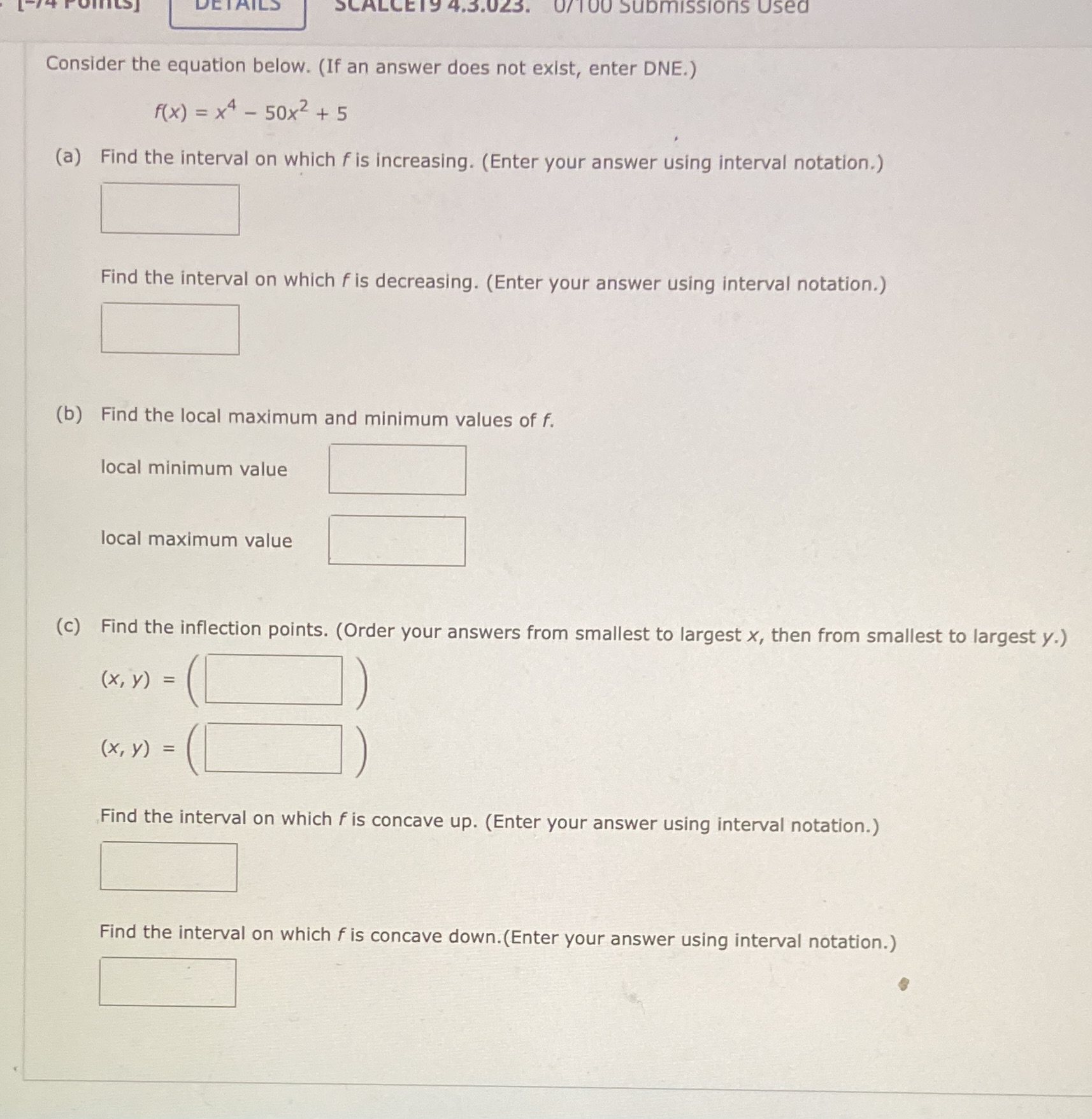 missions Used Consider the equation below. (If an answer does not