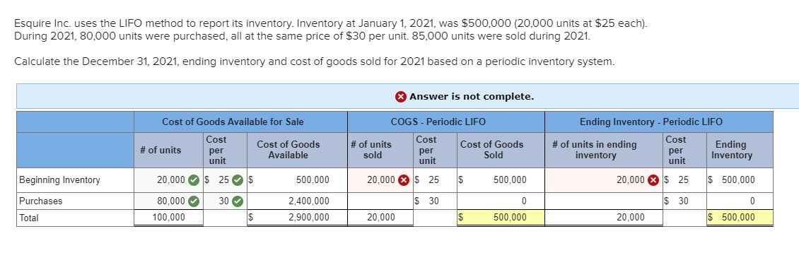  ........... Esquire Inc. uses the LIFO method to report its inventory.