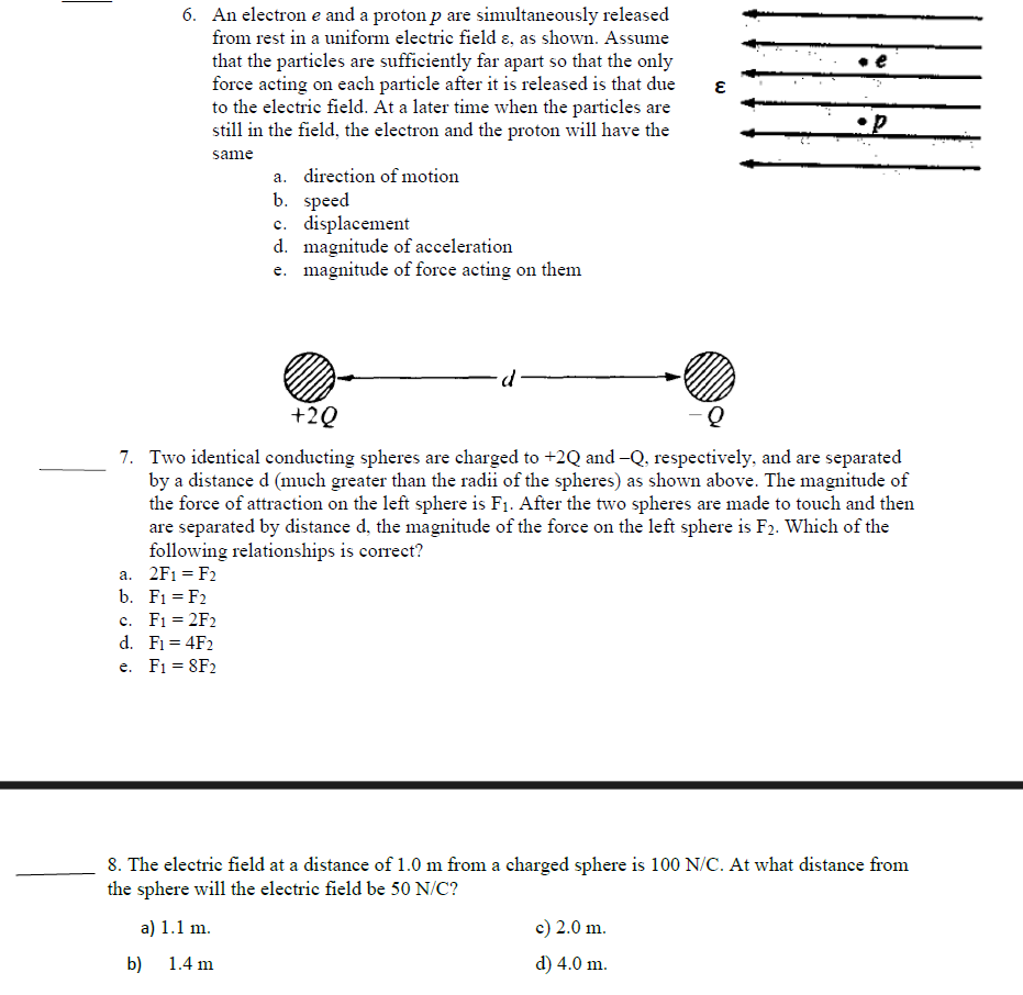 completes the statement or answers the question 1. The gravitational force between